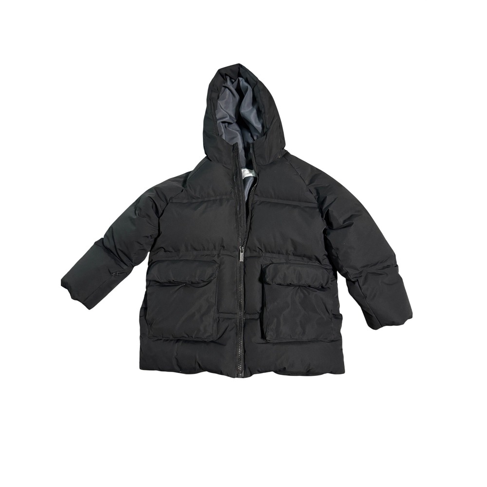 Zara Kids Down Black Puffer‎ Hooded Coat Size 4-5 Unisex Warm Water Resistant